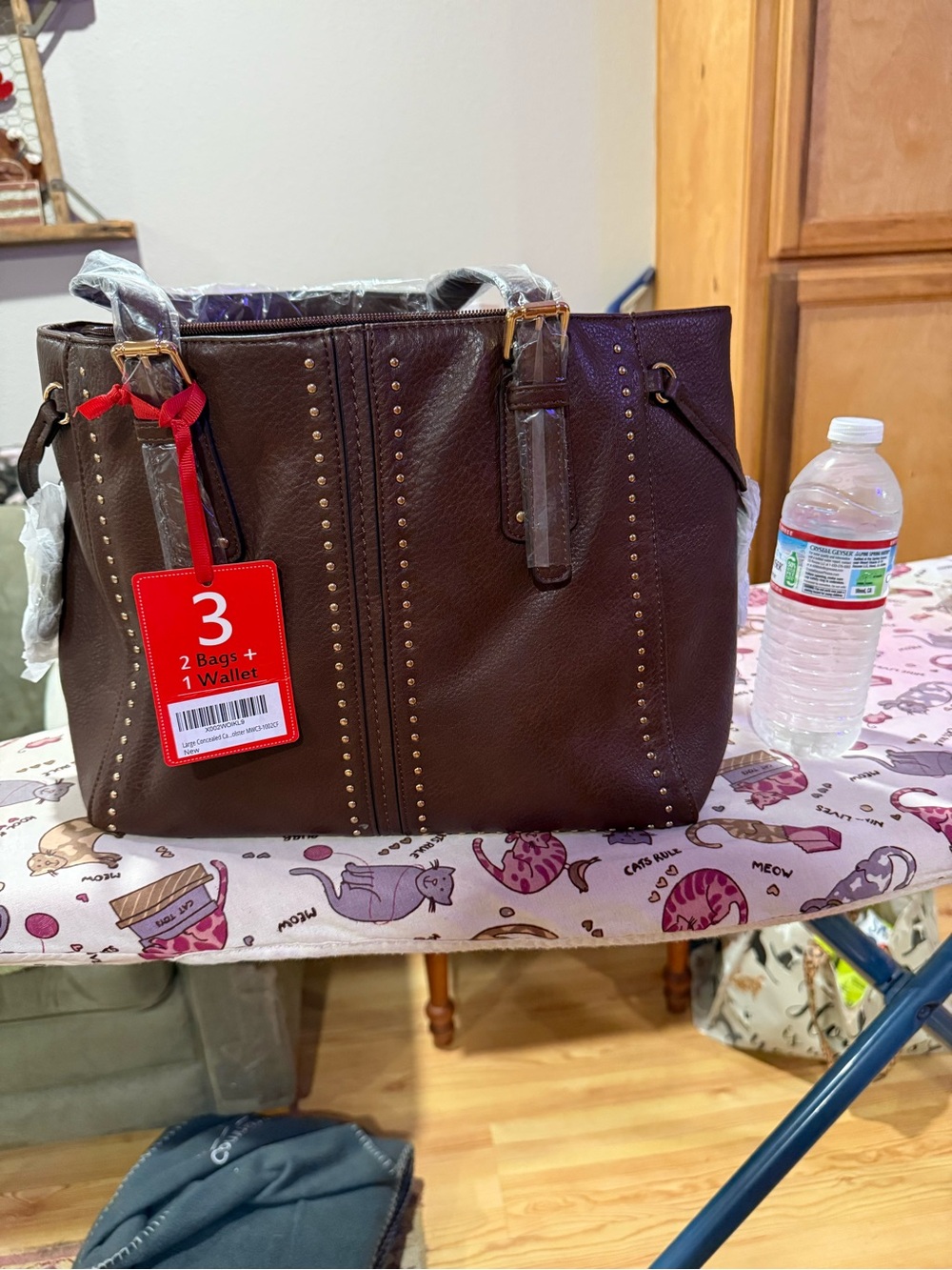 Women's Stud-Accent Tote Bag - Brown bundle